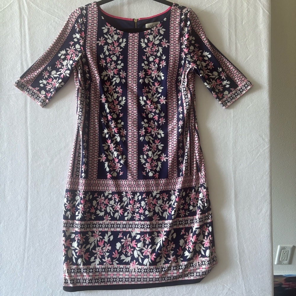 Eliza J 3/4 Sleeve Floral Dress in Pink and navy Sz 8 - Picture 1 of 5